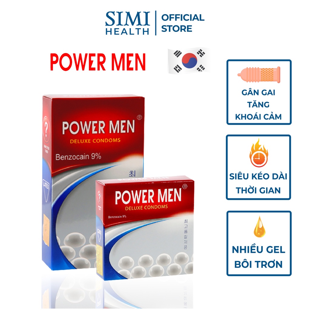 Bao cao su gân gai POWER MEN tăng khoái cảm kéo dài thời gian chống xuất tinh sớm gel bôi trơn bcs có gai