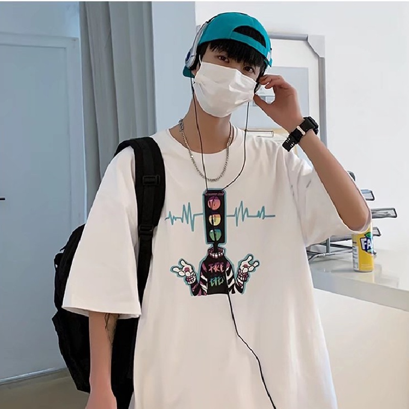 Áo Thun Tay Ngắn Dáng Rộng In Họa Tiết Hoạt Hình Phong Cách Nhật Bản Thời Trang Mùa Hè Cho Nam Và Nữ M-8XL