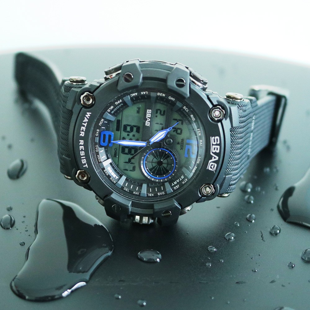 Đồng hồ thể thao nam SBAO B8042 - chạy máy kim và máy điện tử phong cách thể thao cực ngầu Dây đeo bằng Silicone