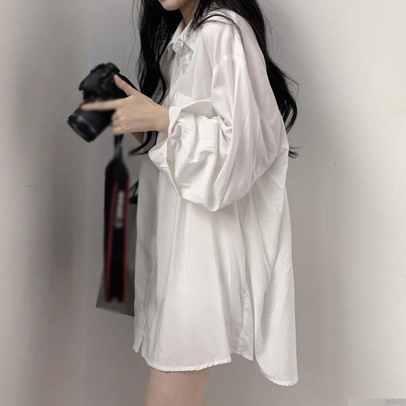 Áo sơ mi tay dài dáng rộng màu sắc vintage thời trang công sở cho nữ