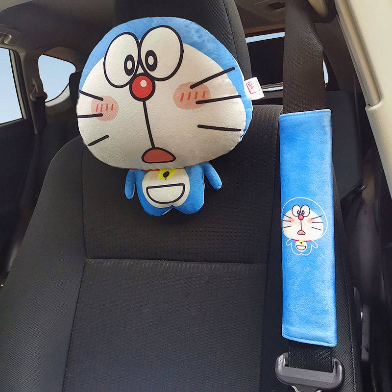 Doraemon Automotive Headrest Pillow Cartoon Cute Car Pillow Neck Pillow Car Lumbar Support Pillow Creative Car Interior Decoration csLl