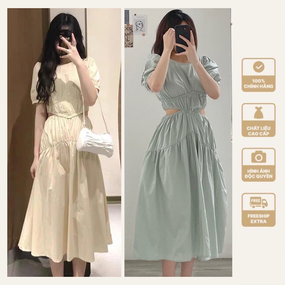 Đầm maxi đi biển hở lưng cut eo , lưng bo chun nhún ( hình chụp sàn thật ) - mh18
