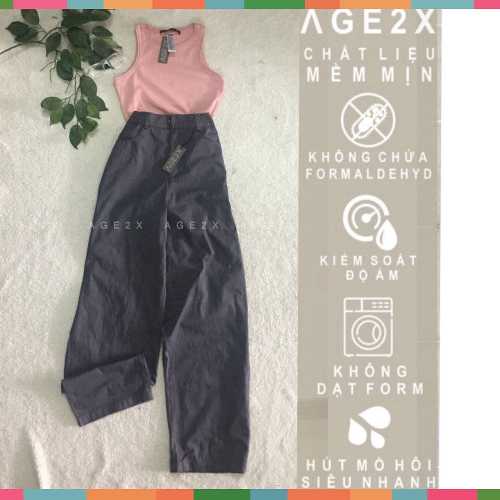 Quần ống rộng suông nữ lưng cao vải kaki cotton thời trang chính hãng AGE2X