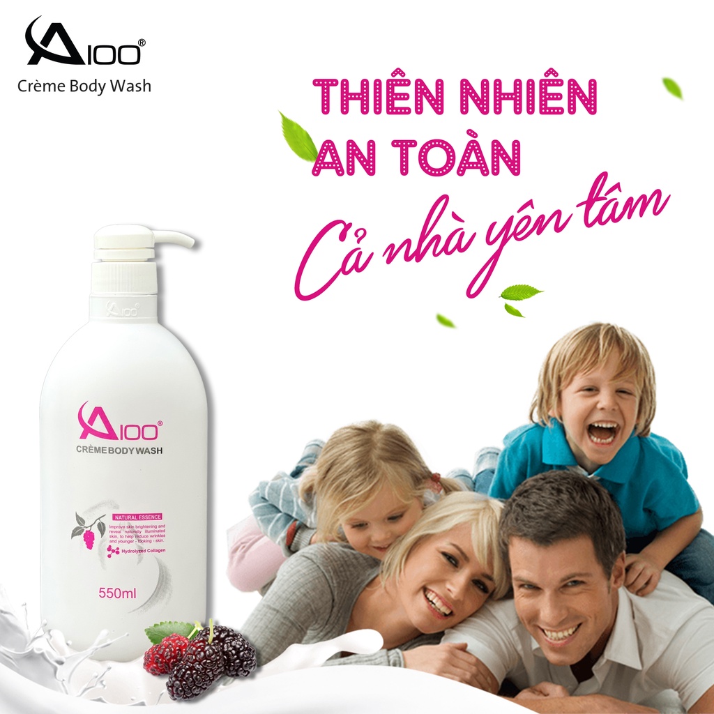 COMBO 3 CHAI Sữa Tắm Trắng  A100 Creme Body Wash  Chiết Xuất Dầu Tằm Chai 550ml - Làm Mềm Da, Trắng Sáng, Hương Thơm Lâu