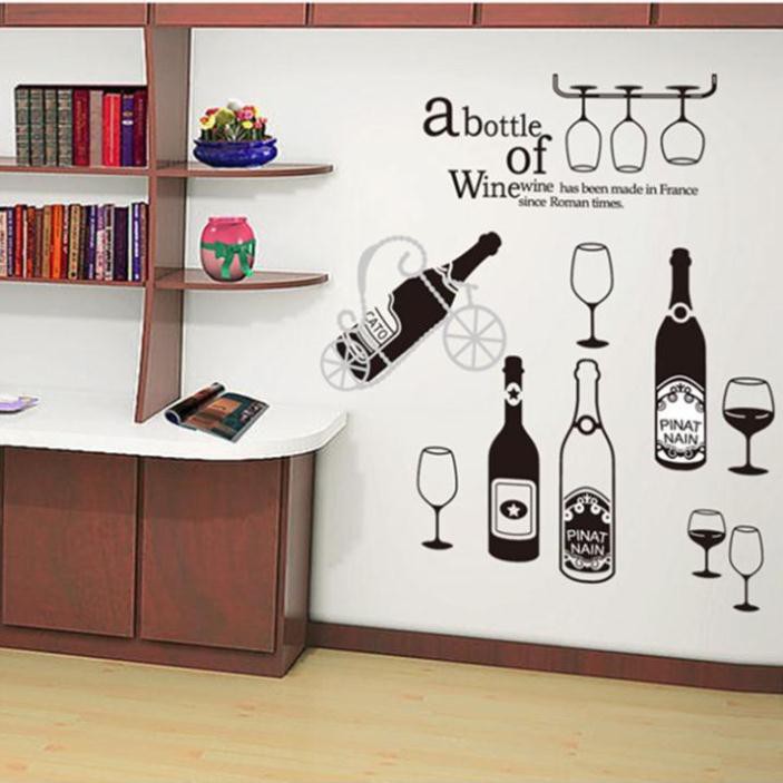 Decal dán tường trang trí chai rượu