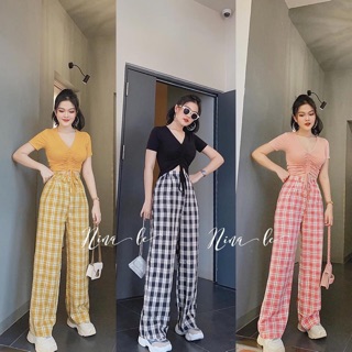 Áo phông thun rút dây giữa nhấn ngực và eo Thon