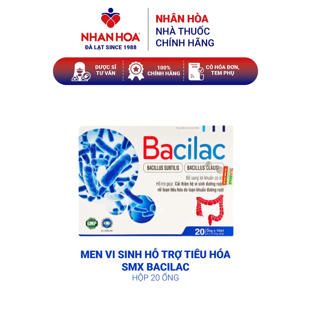 Men vi sinh hỗ trợ tiêu hóa SMX Bacilac hộp x 20 ống