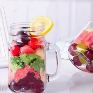 Bộ 6 ly quai thủy tinh trà sữa 450ml- nắp ngẫu nhiên