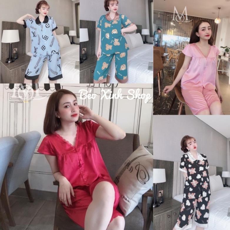 Đồ Ngủ Ren Lửng Trơn Pyjamas Bigsize 50-100kg Cao Cấp Vải Satin Lạnh Mặc Cực Thích !