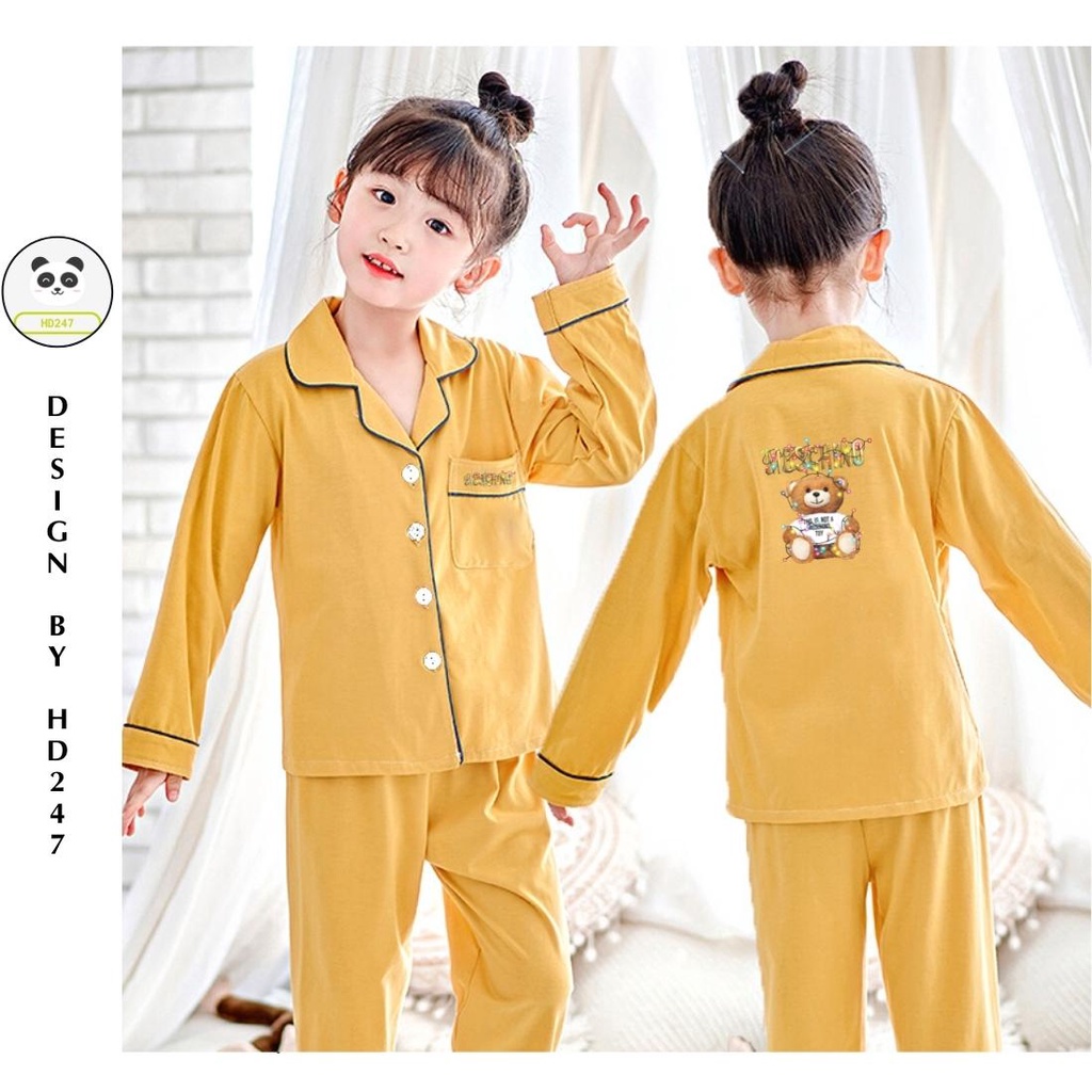 Đồ bộ pijama bé gái dài tay quần dài in hình gấu cute HD247 0323