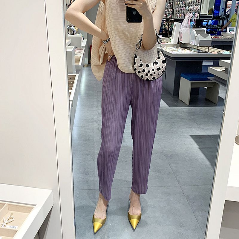 Issey Miyake Quần Harem Chín Tấc Dáng Rộng Xếp Ly Thời Trang Mùa Hè 2022 Cho Bà