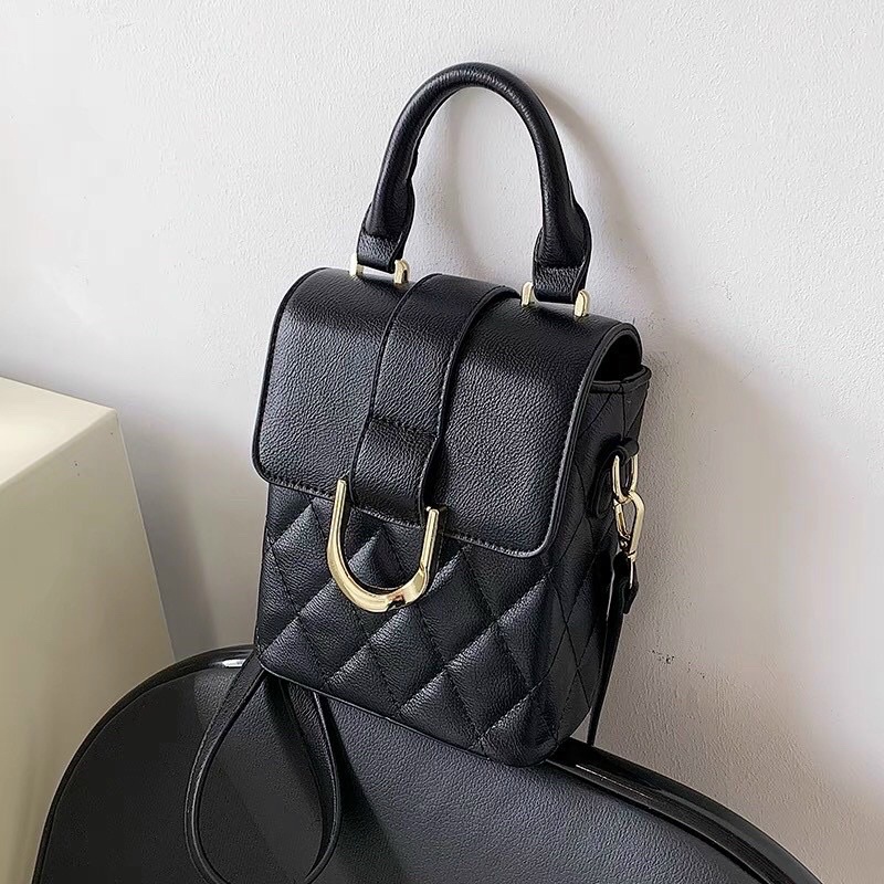 Túi đeo chéo,túi điện thoại dáng đứng có quai xách trần trám khoá móng ngựa phối màu siêu sang chảnh