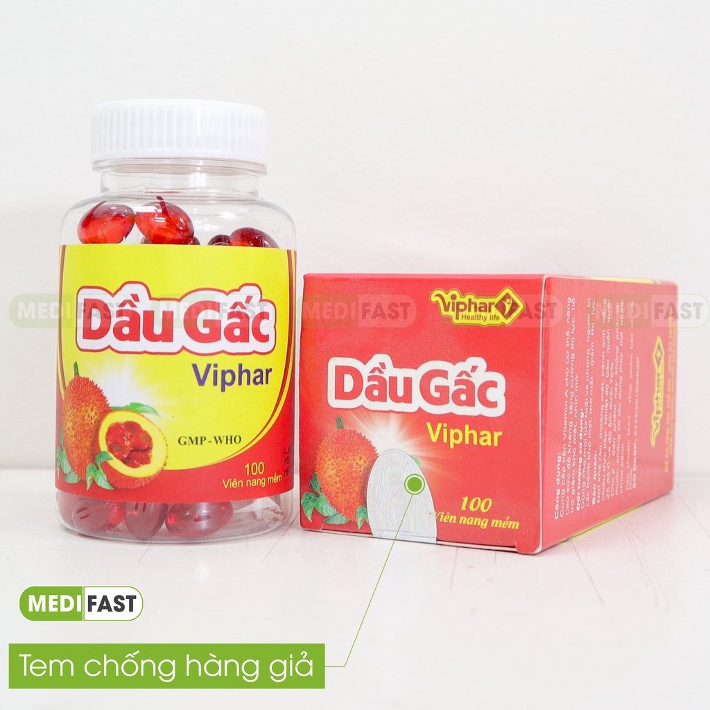 Viên uống Dầu gấc Viphar DHA - cải thiện thị lực, giúp làm đẹp da, bổ sung vitamin A giảm mờ mắt, khô mắt - Lọ 100 viên
