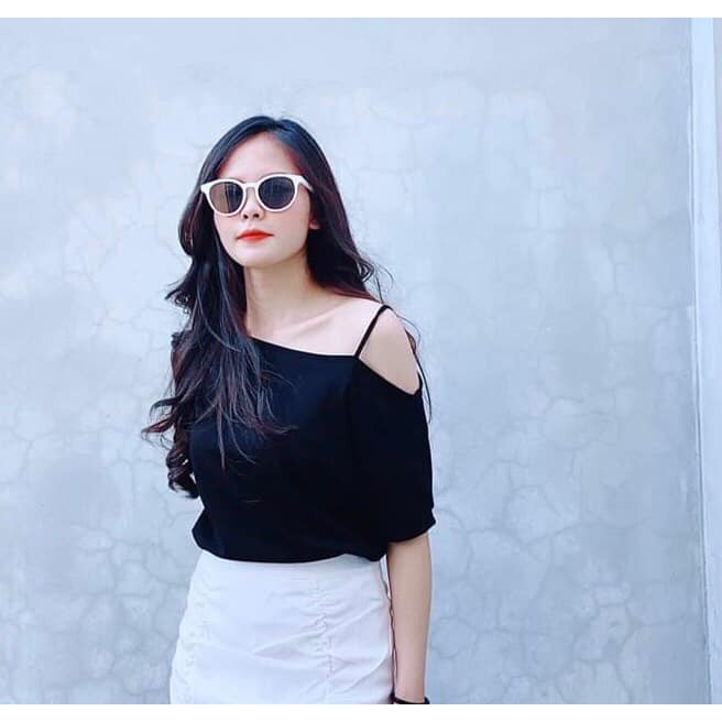 Áo cotton lệch vai ba màu M696