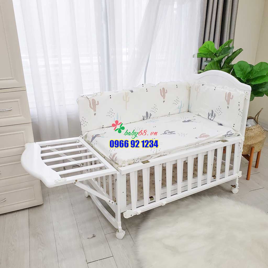 Cũi gỗ cho bé Umoo UM-08136 UM-08137 đa năng - Làm quây cũi, giường gỗ, bàn học, bập bênh cho bé