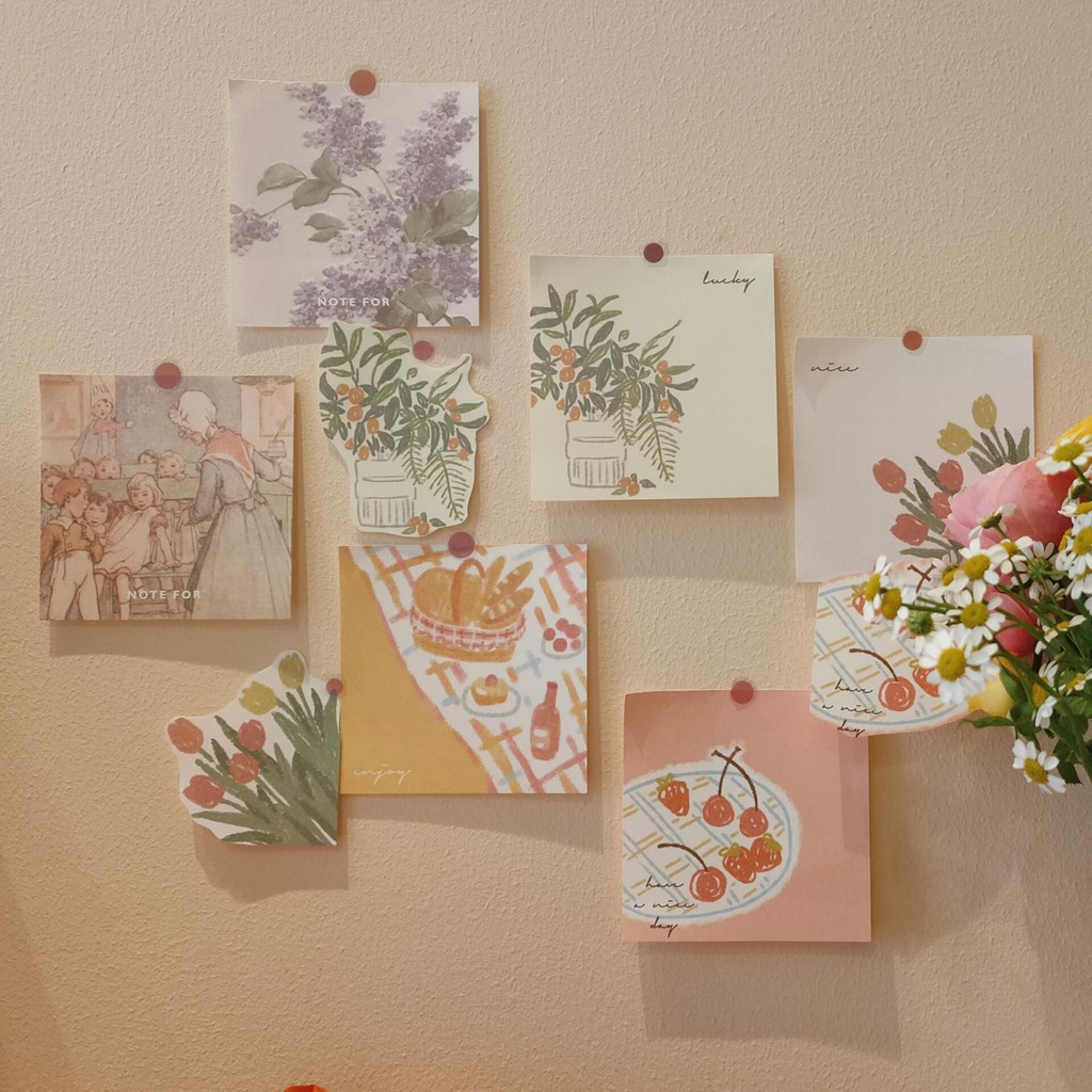 Giấy note vintage 100 tờ giấy nhớ ghi chú trang trí sổ planner làm bullet journal dụng cụ dán FLOWERS IN THE WILD