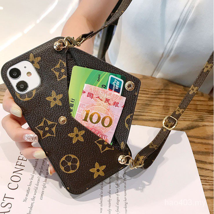 Bao Da Điện Thoại In Họa Tiết Hoa Kèm Dây Đeo Cho iphone15 14 13 12 11 pro max xs 8 plus Ốp