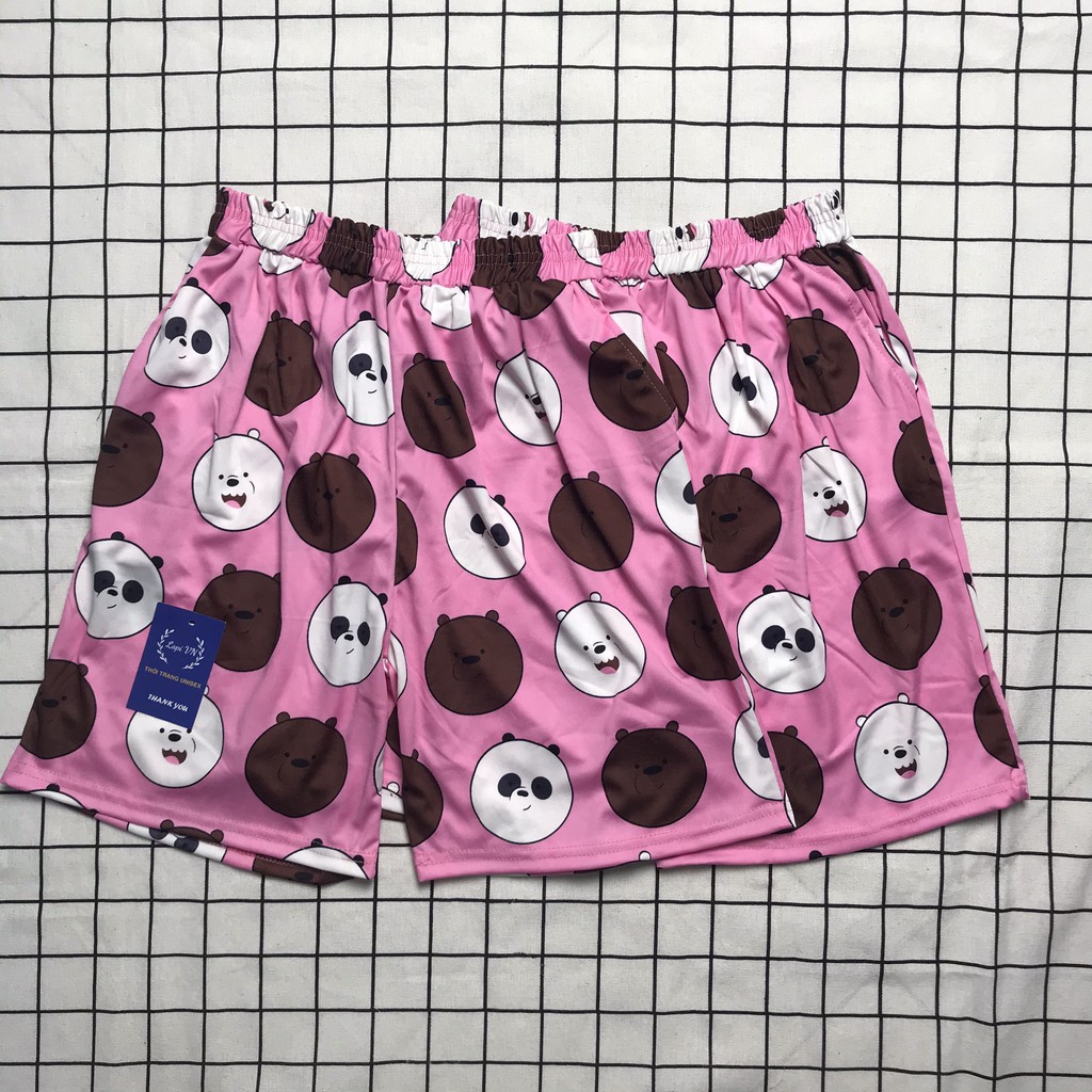 Quần Short Lửng Cartoon In Hình Gấu Bánh Kẹo - Lapi VN Thun Thể Thao Không Pha Phom Unisex,Freesize đến 70kg