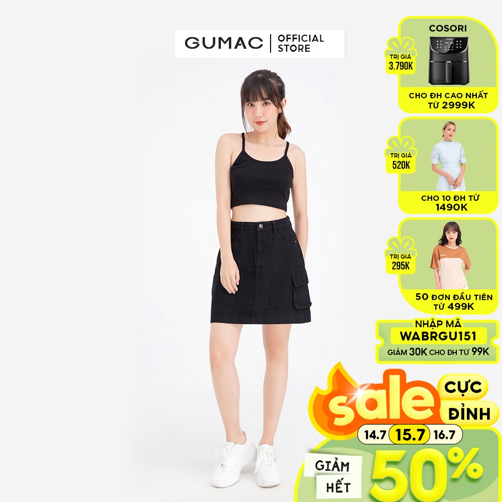 [Mã WABRGU152 giảm 10% tối đa 50k đơn từ 250k] Chân váy jean phối túi GUMAC VJB6118 | BigBuy360 - bigbuy360.vn