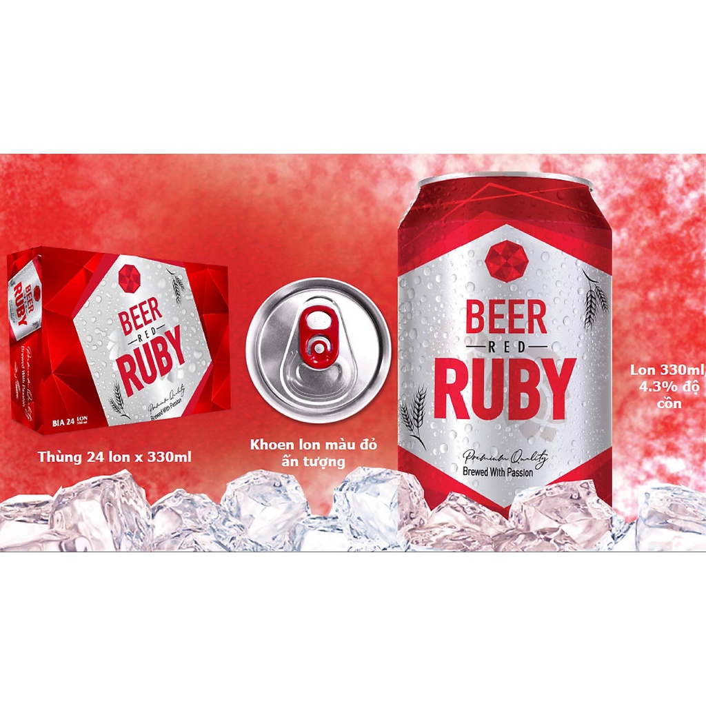 Thùng 24 Lon Bia Red Ruby Công Nghệ Đức Nguyên Liệu 330ml/Lon Date Luôn Mới