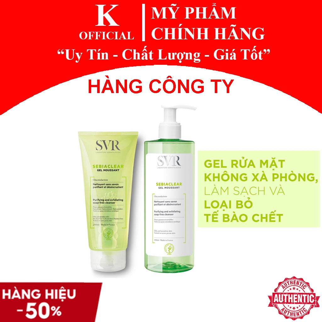 Sữa rửa mặt SVR, Gel rửa mặt svr 55m, 200ml, 400ml