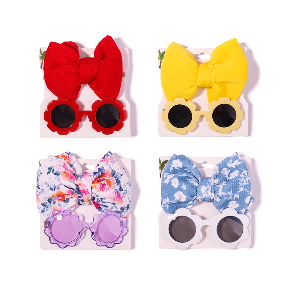 Bộ 2 món KIDSBOWS gồm băng đô đính nơ nylon + kính râm cho bé gái làm phụ kiện chụp ảnh thời trang