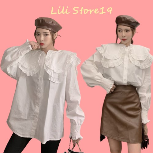 (Video thật)Áo sơ mi cổ bèo tầng điệu đà Áo sơ mi nữ tiểu thư siêu đẹp