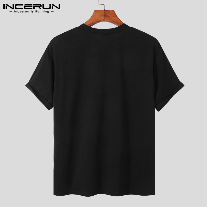 Áo Thun INCERUN Ngắn Tay Cổ Tròn Phối Tua Rua Thời Trang Cho Nam
