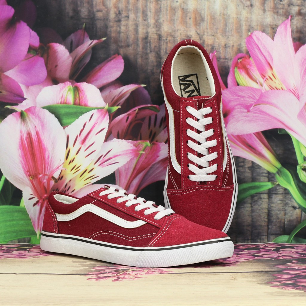 Giày Van OldSkool Vải Canvas Màu Đỏ Đậm Nam