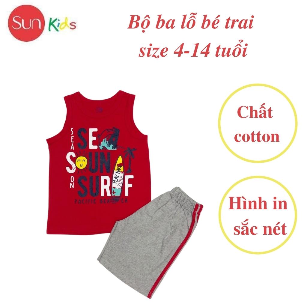 Đồ bộ bé trai, bộ ba lỗ cho bé chất thun cotton, nhiều màu, size 4-14 tuổi - SUNKIDS