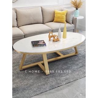 📛📛 Bàn Trà Sofa Hình Elip Mặt Đá Vân Mây C'Home
