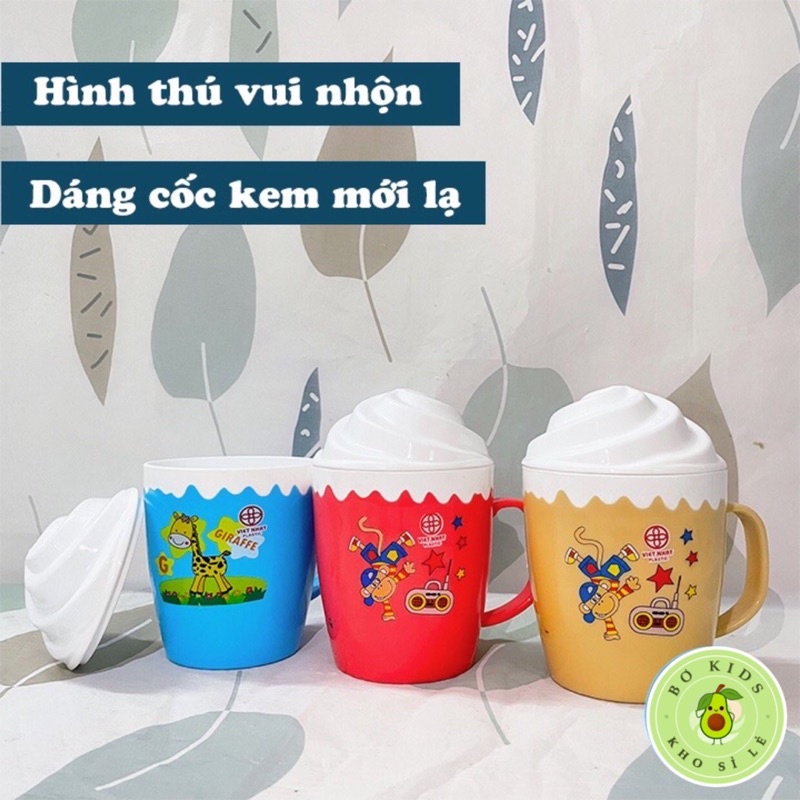Cốc kem Việt Nhật nhiều họa tiết (MS: 6091), Ly kem kèm nắp có quai cầm BOKIDS STORE HBQ BLOGTAMSU