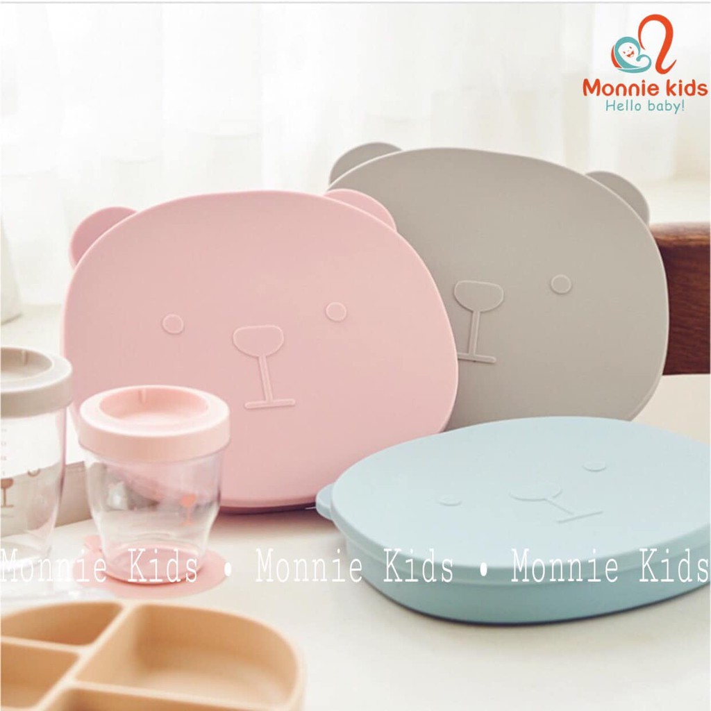 Khay gấu ăn dặm silicon cho bé Poled, khay ăn dặm chia ngăn cao cấp cho trẻ - Monnie Kids