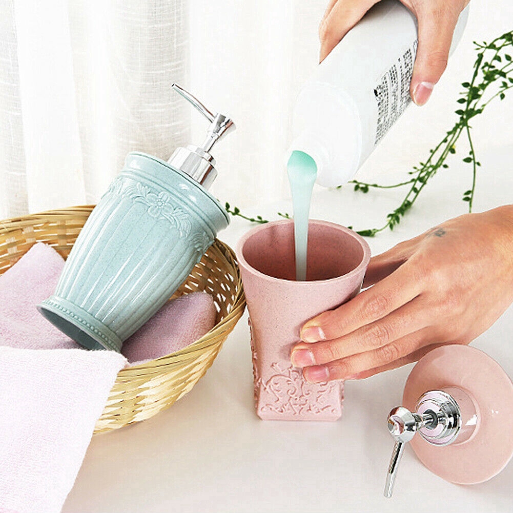 400ML European flower print Bathroom Press Type Soap Liquid Dispenser/ Refillable Empty Shampoo Lotion Bottle