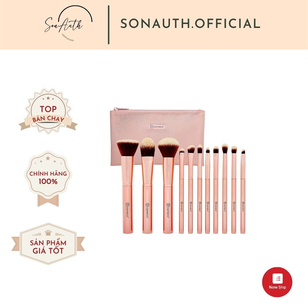 Bộ cọ Bh Cosmetics Metal Rose - 11 Piece Brush Set With Cosmetic Bag