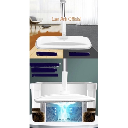 Bộ cây lau nhà tách nước bẩn chính hãng Mysuta bộ vuông, màu ghi trắng, hàng cao cấp