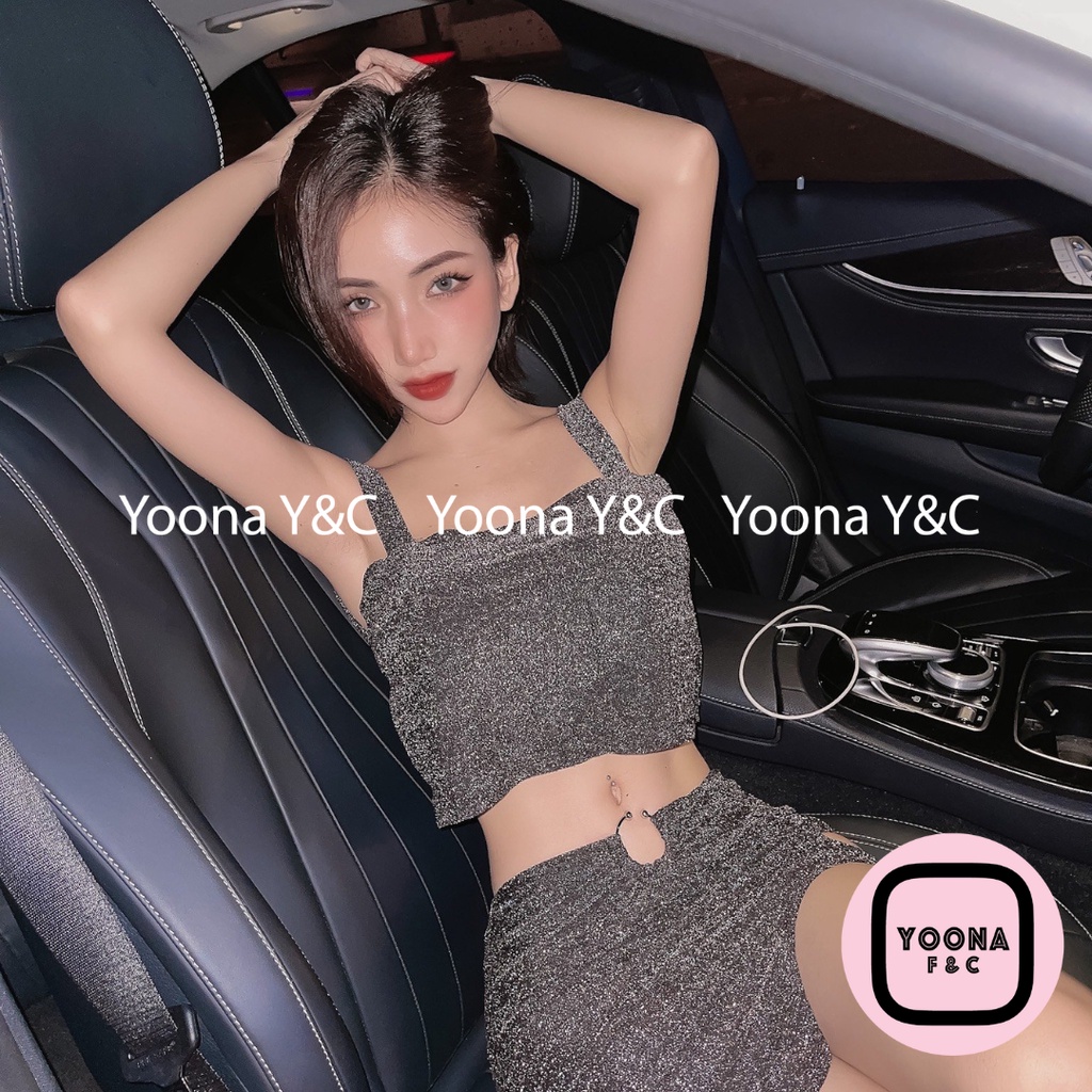 Set Váy Áo Crop Kim Tuyến Party 2 Dây Bản To Cao Cấp Sexy Thời Thượng