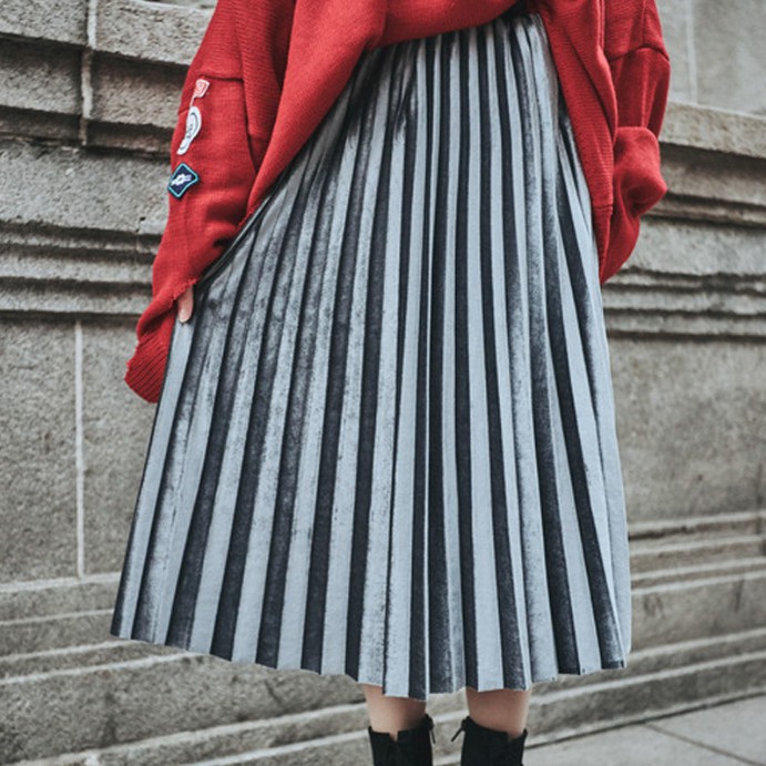 [SẴN] Chân váy nhung xếp ly