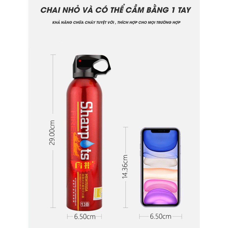 Bình Chữa Cháy mini CAO CẤP chuyên dụng cho xe hơi, xe gắn máy 550ml