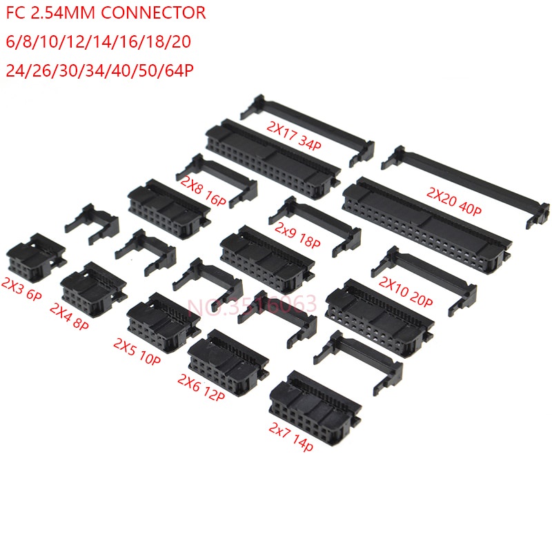 10PCS FC-6/8/10/12/14/16/18/20/30/50/64 PIN FEMALE HEADER IDC SOCKET CONNECTOR 2.54MM pitch FOR 1.27MM wire 6p 10p 20p 40P