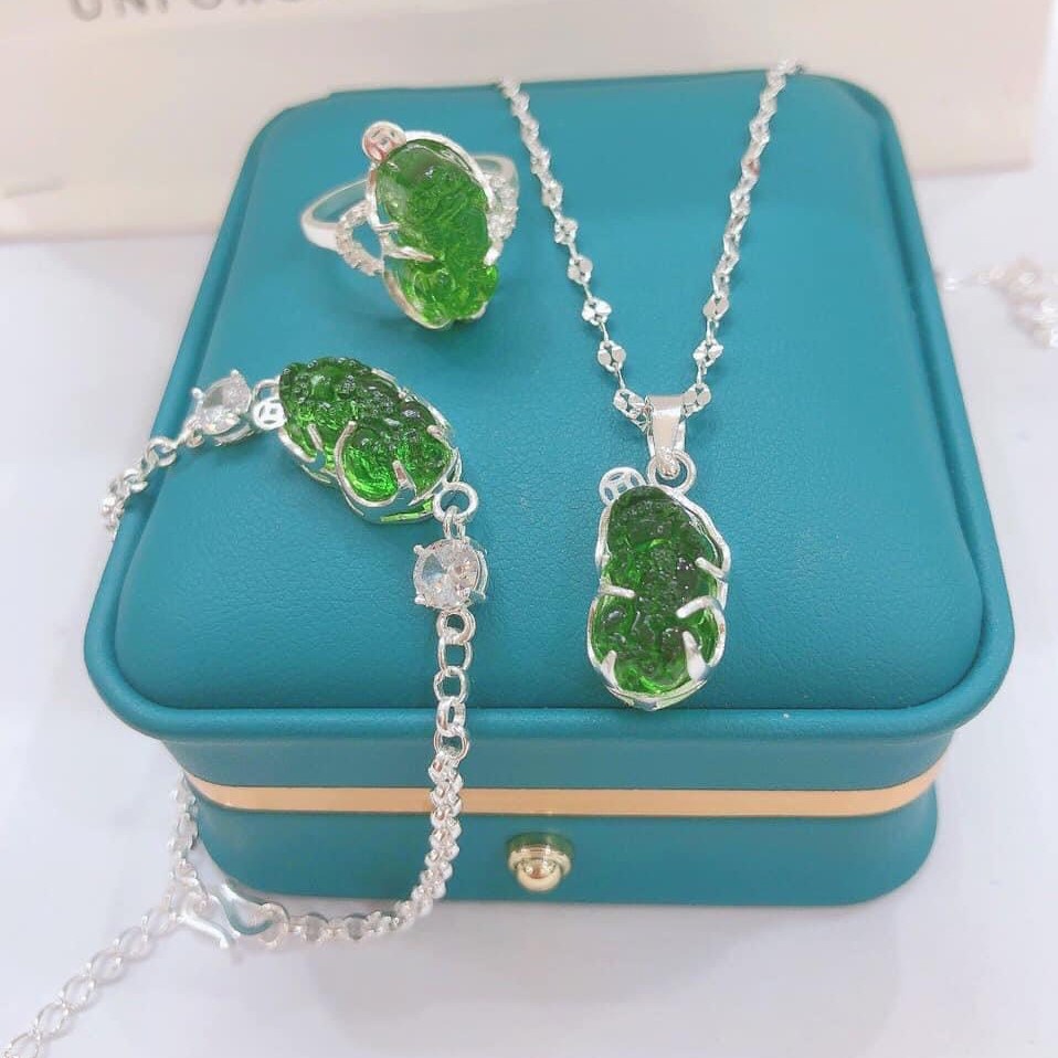 Bộ Trang sức tỳ hưu [Đủ Màu] Gồm Dây chuyền, Lắc tay, Nhẫn Chất liệu bạc ta cao cấp - Trang sức bạc Evasilver