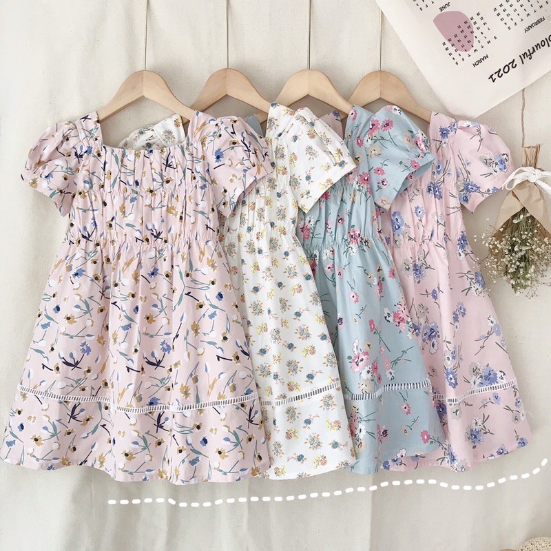 Đầm Linen tay phồng in hoa bé gái(12-36kg)