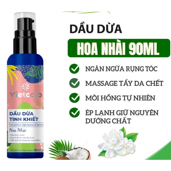 Dầu dừa Vietcoco tinh khiết mỹ phẩm Hương Hoa Nhài, Hương Sả chanh chai xịt 90ml