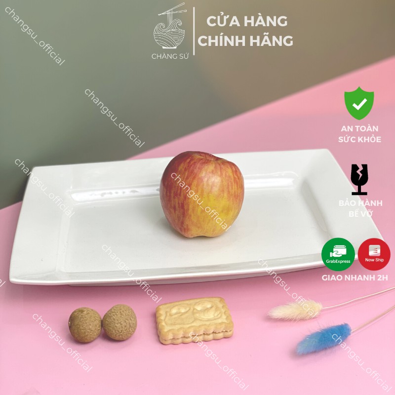 Đĩa chữ nhật dài to dày dặn kiều Nhật sứ Minh Châu - Chàng Sứ DHCN30