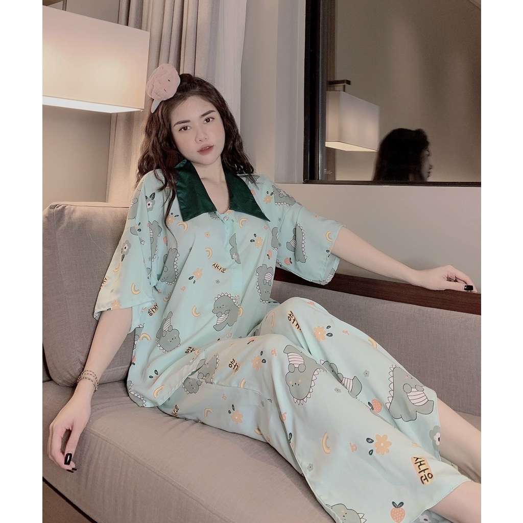 Bộ Pijama - Bộ Lụa Áo Cộc Quần Dài Chất Liệu SaTin Cánh Dơi Form Dưới 60kg | BigBuy360 - bigbuy360.vn