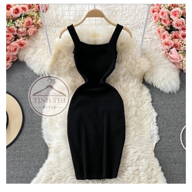 Đầm body len dây bảng lớn, đầm dây sát nách