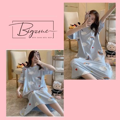 Váy Ngủ Nữ Cộc Tay Đầm Ngủ Dễ Thương Dáng Suông Bigsize Chất Cotton Mềm Mại Họa Tiết Hoạt Hình VN203