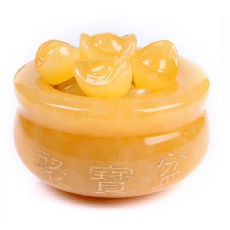 Bát vàng Bát Tụ Bảo  Đá Ngọc Hoàng Long Chiêu Tài kích thước 10cm + 10 thỏi vàng