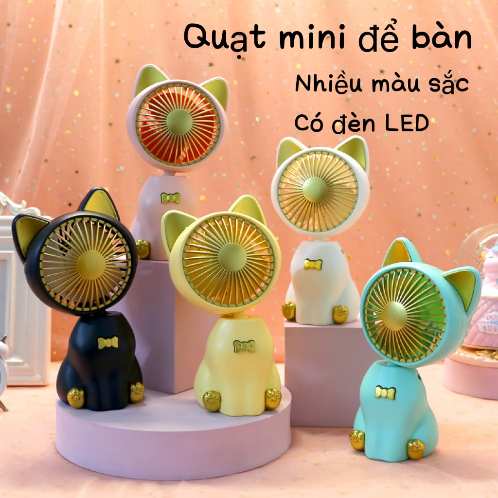 Quạt Mini Cầm Tay Tích Điện Kèm Đèn LED và trang trí để bàn - Quạt 3in 1