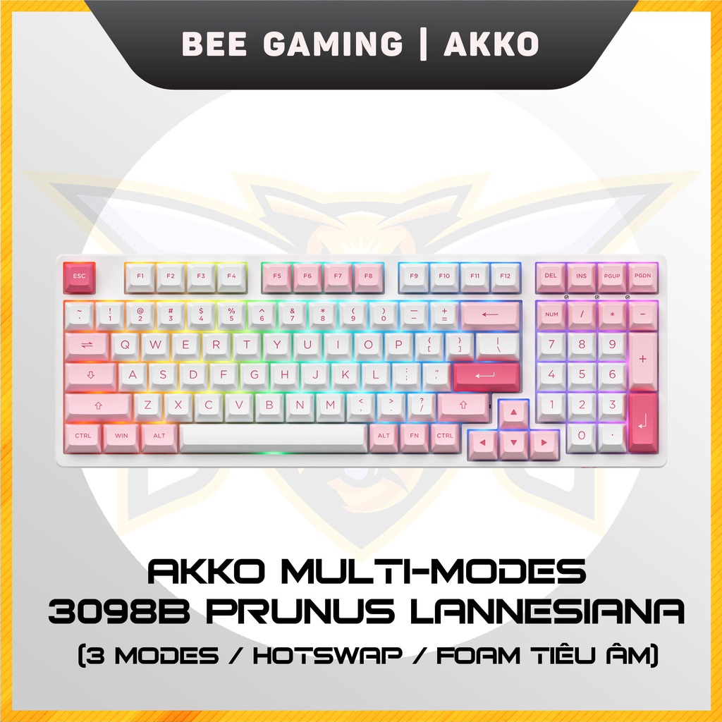 Bàn phím cơ AKKO 3098B Multi-modes Prunus Lannesiana (Bluetooth 5.0 / Wireless 2.4Ghz / Hotswap / Foam tiêu âm)